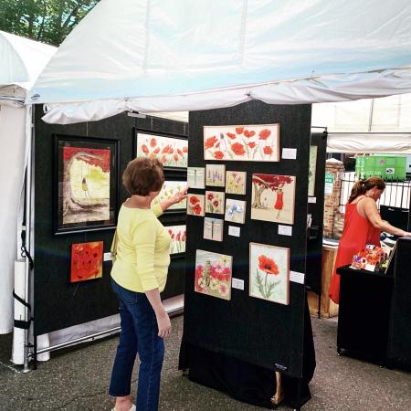 lady looking at art