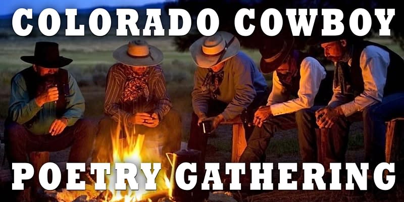 Cowboys gather around a campfire in an image for the Colorado Gowboy Gathering. The Gathering has celebrated the cowboy life and culture, and our all-star cast and award-winning cowboy poets and musicians have, over the years come from all over the world.